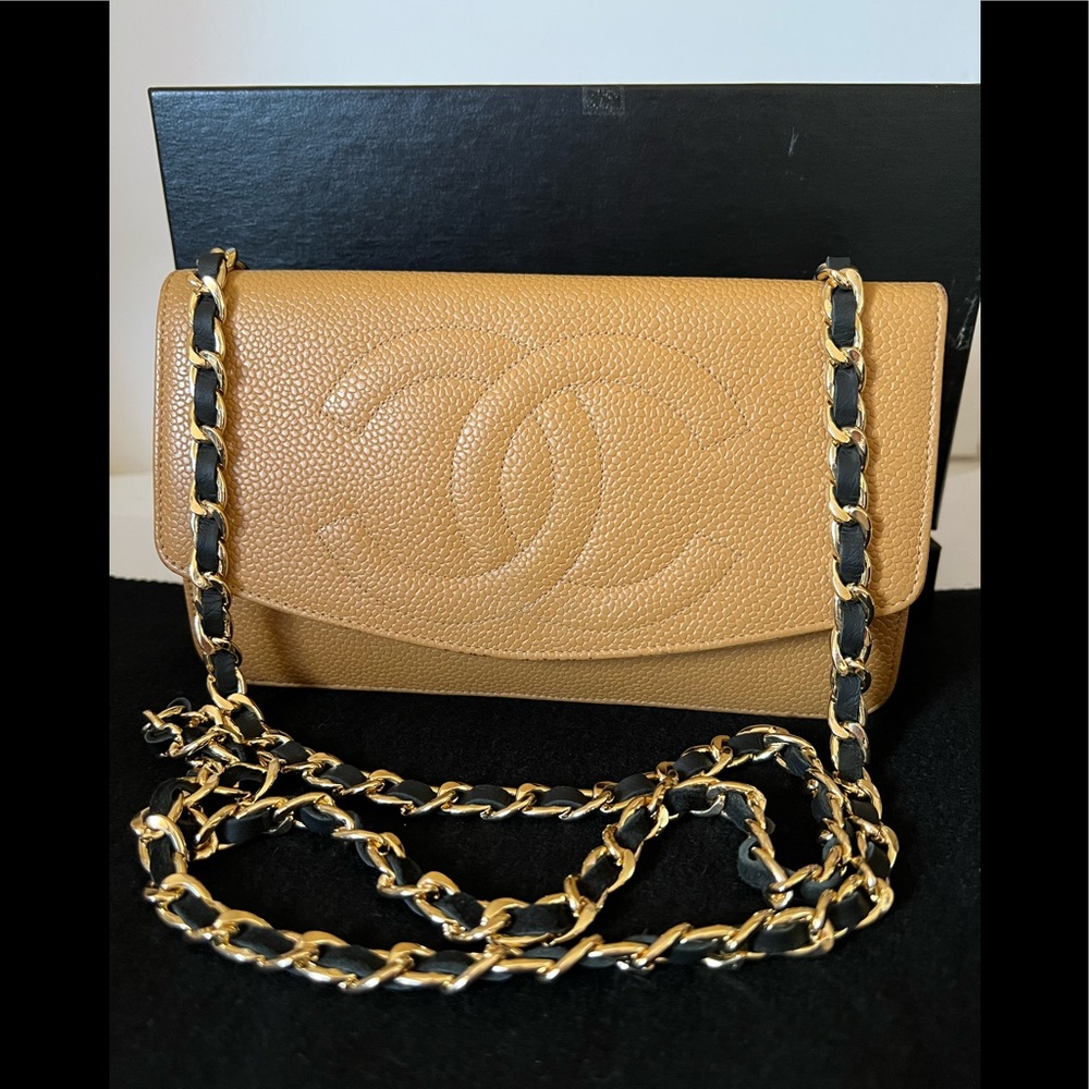 CHANEL Tan Leather Wallet on Chain